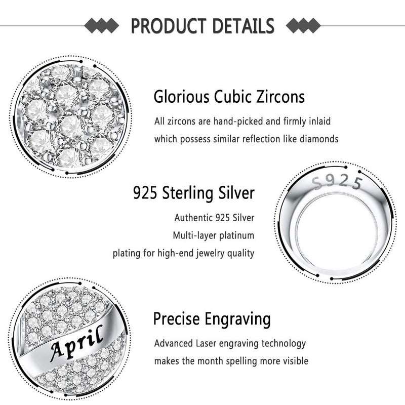 DALARAN Birthstone Charms for Pandora Bracelet 925 Sterling Silver Heart Bead Happy Birthday Present for Women (April Birthday Charms) - Image 5